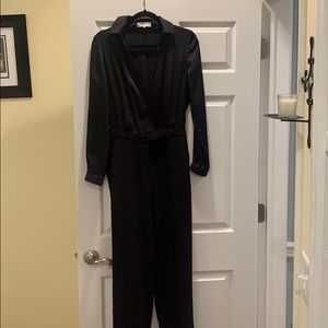 Reiss black low cut bodysuit semi-wide leg